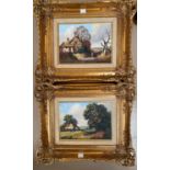 Vincent Selby: pair of rural scenes, boys on a bridge, oils on canvas, signed, 15 x 20 cm, framed