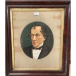 A Victorian rosewood veneered cushion frame containing a chromolithograph portrait of Benjamin