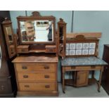 An Edwardian satin walnut 2 piece bedroom suite comprising 3 height dressing table and washstand