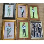 A set of 4 cartoons depicting 1970's/80's snooker players; 2 other pictures