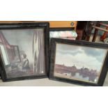 A pair of vintage prints in ebonized frames