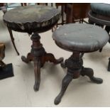 Two Victorian revolving piano stools; a mahogany miniature 3 height chest of drawers one stool a.f