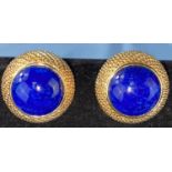 A pair of Christian Dior gilt lapis lazuli coloured stone circular clip-on earrings with gilt raised