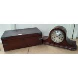 A walnut lap desk and a mantel clock