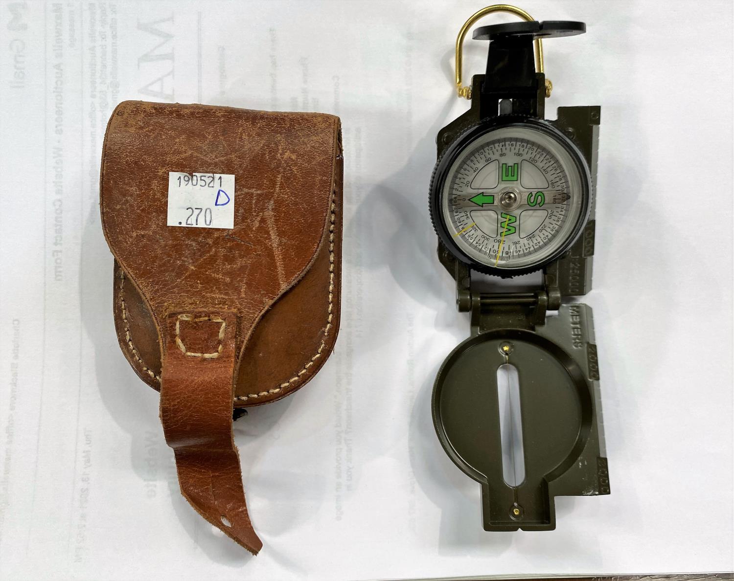 A military style pocket compass in leather case - Image 2 of 2