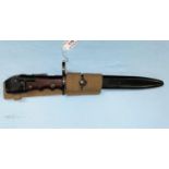 A British No7 Mk1 L, swivel handle with scabbard, (blade 20cm), canvas belt frog (BSC 1941)