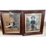 A Victorian rosewood veneered cushion frame containing an overpainted portrait of a boy with a
