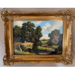 Vincent Selby: rural scene, boys on a bridge, oil on canvas, signed, 24 x 34 cm, framed