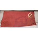 A very large Soviet period USSR flag bearing the hammer and sickle marked USSR 3 130cm x 260cm