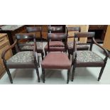 A Regency set of 6 (4 + 2) mahogany dining chairs with rope backs, wide