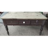 A 19th century farmhouse side/kitchen table in stained pine, length 153 cm