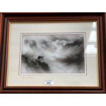 Maurice William Crawshaw: "Bleak Outlook", candle smoke picture, signed, 18 x 28 cm, framed and