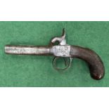 An antique small percussion pistol with carved wooden stock, L: 17.5cm + further selection.