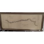 A vintage framed map of the River Douro and the wine country. 45 x 120cm