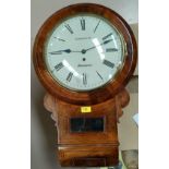 A mid 19th century drop dial wall clock in mahogany case, with 8 day fusee movement by S Kellett,