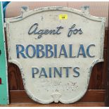 A 1950's double sided hanging sign Agent For ROBBIALAC Paints