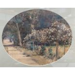 Z. Jasinski - (Polish) Trees in Park in Warsaw, oval watercolour attributed on reverse 24 x 30cm