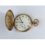 An early 20th century full hunter pocket watch in 9 ct gold case, Minerva 17 jewel movement