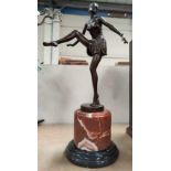 An Art Deco style bronze of semi clad woman dancing, back signed D Alonzo with plaque, on marble