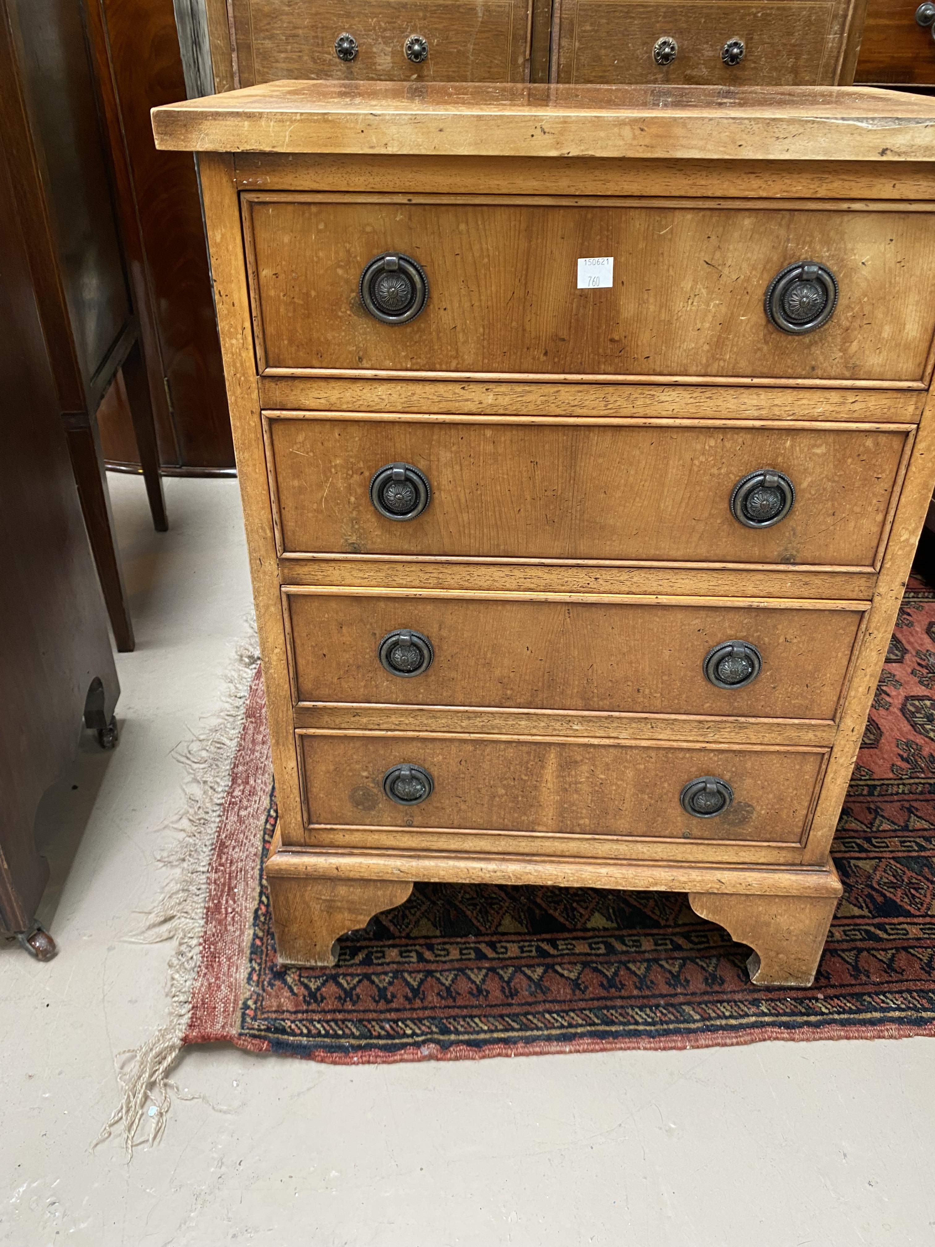 A yew wood reproduction set of 3 trio tables and similar 4 height chest of drawers - Image 2 of 2