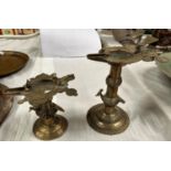 An Indian brass incense burner decorated with birds and a similar smaller, height 17cm and 12cm