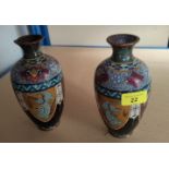 A Chinese pair of cloisonné vases, height 19 cm; a Voigtlander pre-war folding camera; a carved