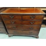 A Georgian mahogany chest of three long and two short drawers on ogee bracket feet length 110cm x
