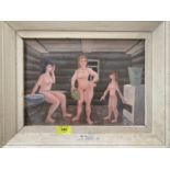 E.G. Galkin - In the Banya (bath house), oil cartoon, oil on canvass & board, inscribed on reverse