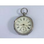 A late Victorian key wound pocket watch, silver cased, Chester 1893 (dust cover a.f.)