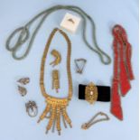 A selection of costume jewellery including 2 beaded 1920's necklaces; a pair of marquestif
