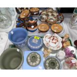 Two Wedgwood jasperware jardinières; other jasperware; a Japanese part tea set; decorative china