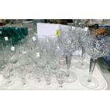 A cut crystal set of 6 hock glasses; other cut drinking glasses