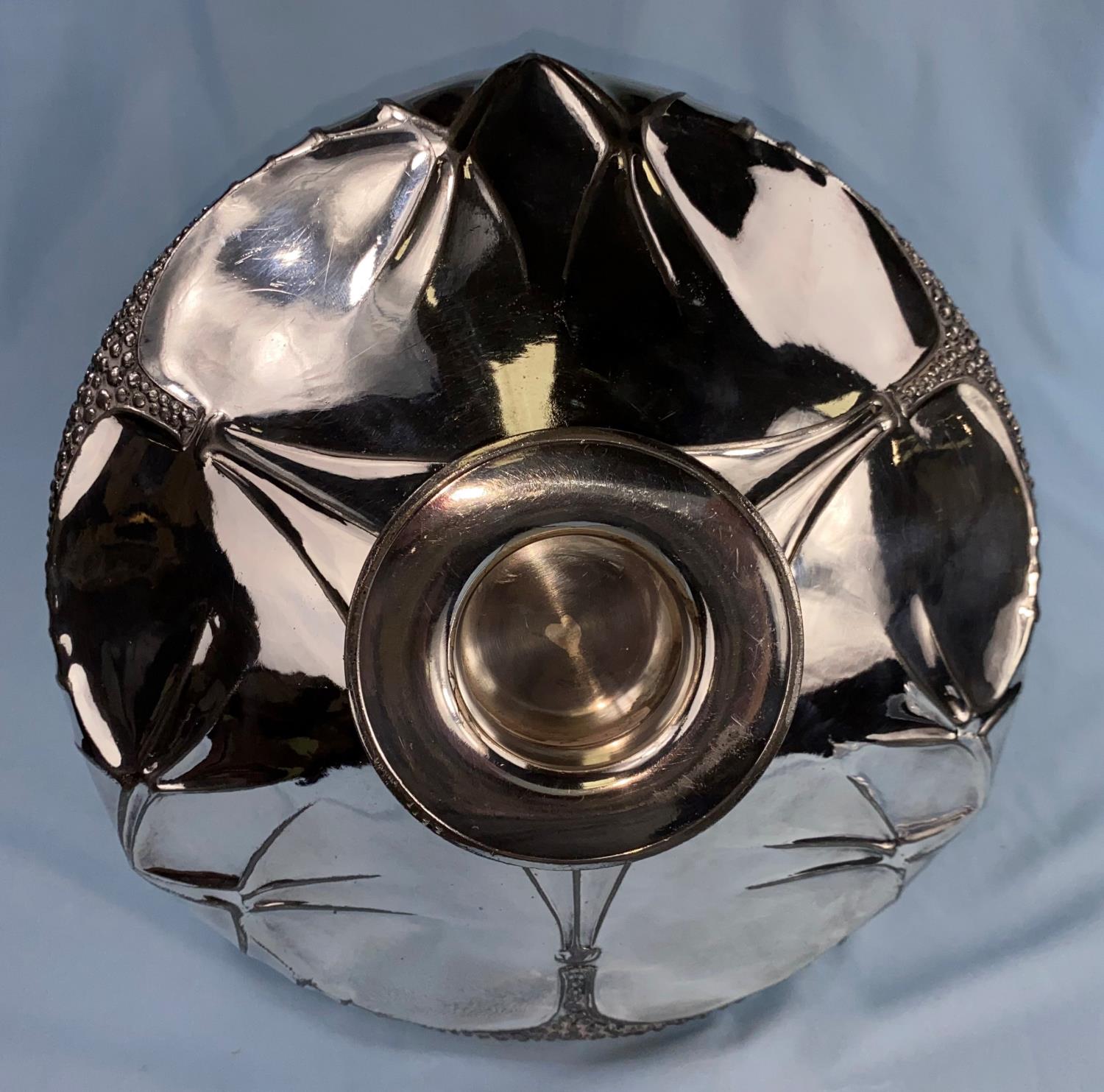 A silvered pewter Art Nouveau cake dish with triform handle, stamped Urania, height 22 cm - Image 3 of 3