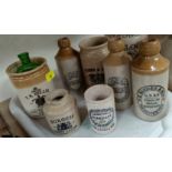7 various stoneware bottles and containers, some with advertising / makers details