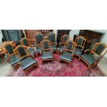A set of 10 Golden Oak high back conference/board/dining carver chairs with studded leather effect