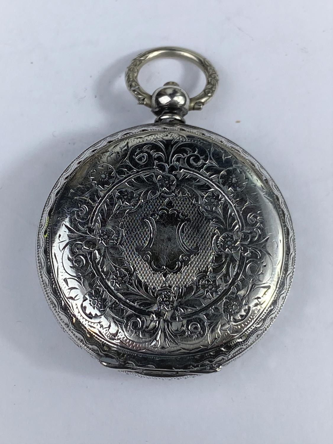 A continental silver cased fob watch with enamelled dial, inscribed Isaiah Slater, Ashton & Hyde - Image 2 of 3