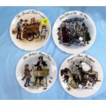 A Wedgwood set of 4 plates: Street Sellers of London; 2 others; a cut glass ship's