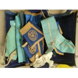 A selection of masonic regalia in leather bag; 4 aprons; etc.