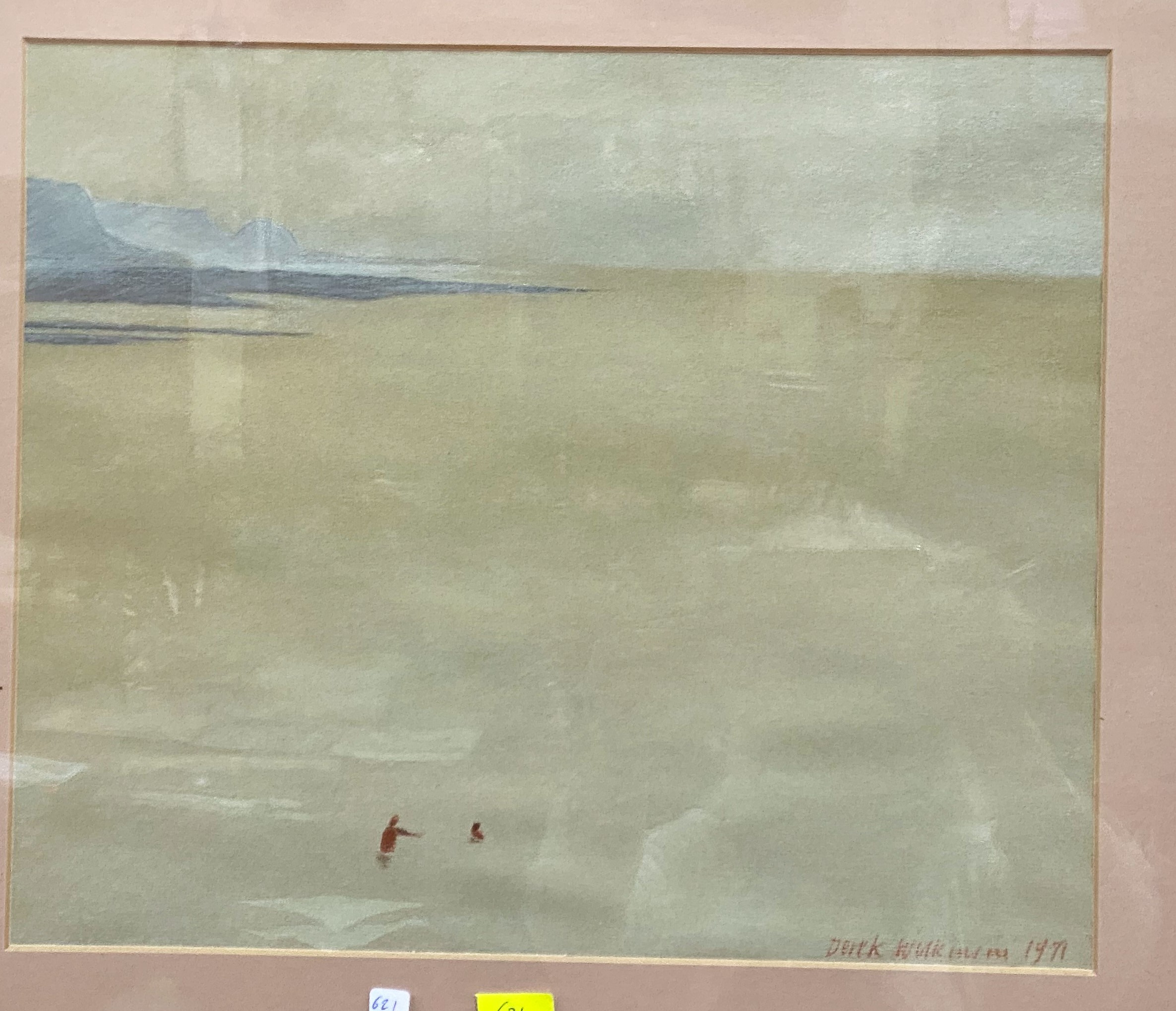 Derek H Wilkinson 1929-2001: Beach scene with 2 figures, pastel, signed and dated 1971, 29 x 35
