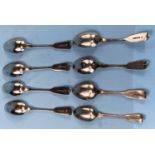 A set of four monogramed fiddle patterned teaspoons, Exeter 1857; a set of three monogramed fiddle