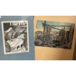 John Liddell: "Baiter Point Poole" & "Akropolis", 2 artist signed lino cuts, 38 x 30 cm & 22 x 17