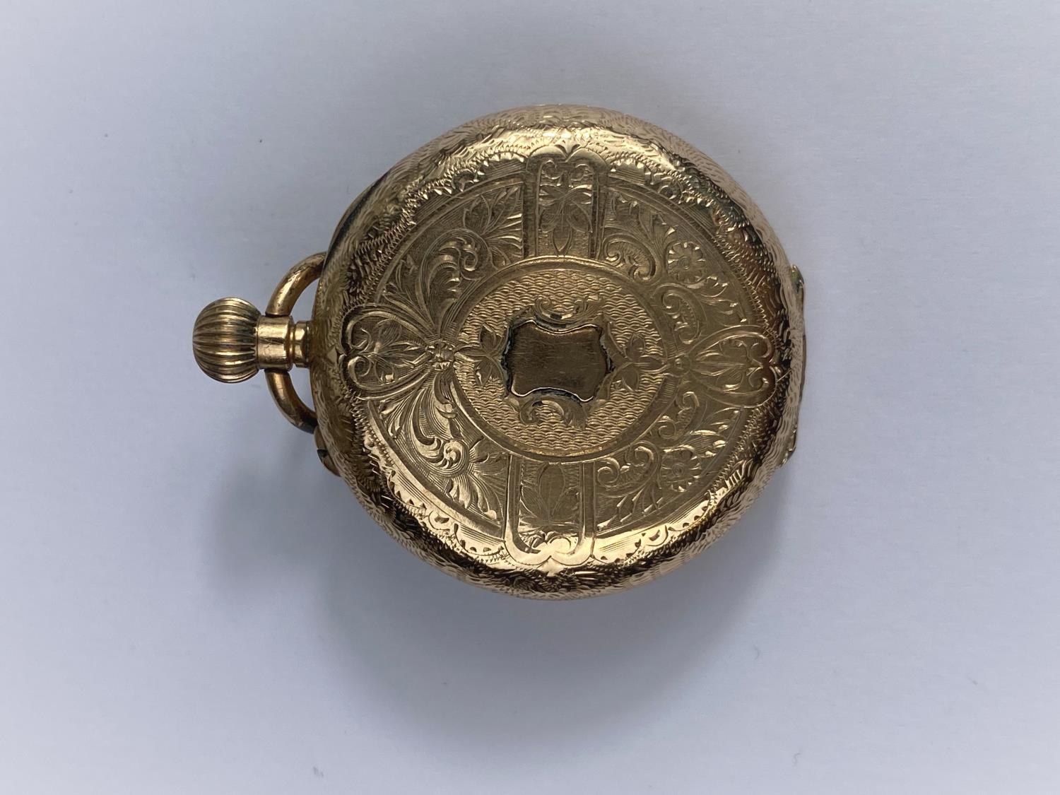 A continental yellow metal fob watch, stamped '14k' - Image 2 of 3