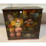 An oriental small lacquered cabinet with cupboard and 4 drawers