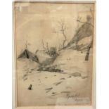 Radislav Gorelev - "Blocked Road During WWII" pencil sketch signed and inscribed 43 x 30cm