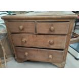 A late 19th early 20th century small pine chest of two long and two short drawers height 87cm,