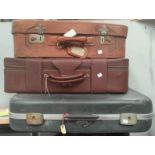 A gent's c 1960's tan coloured suitcase and 2 others