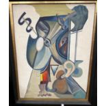 M Balasludchev - "Zerkalo" (in the looking glass), abstract oil on canvass in the manner of Picasso,