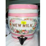 A Victorian ceramic milk barrel