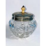 A cut preserve jar with hallmarked silver lid, Birmingham 1926