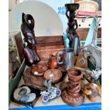 A selection of carved Indian items other treen a metronome etc